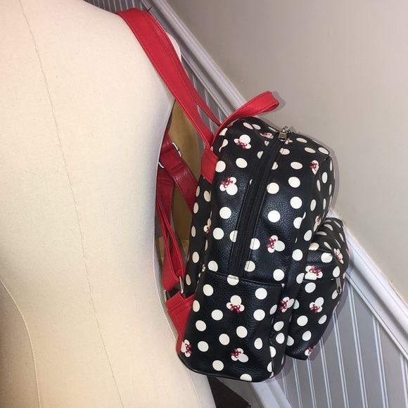 DISNEY Minney Mouse Backpack Black Red & White Bag Red Lining Like New RARE HTF - Picture 8 of 17